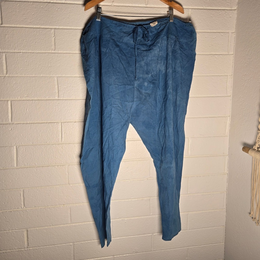 Gudrun Sjoden Blue Linen Cotton Blend Pants XL Lagenlook Hippie Minimalist